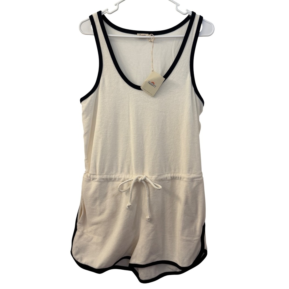 Faherty Cabana Terry Romper Oyster Multi Cream Navy Size M NEW Beach Retro